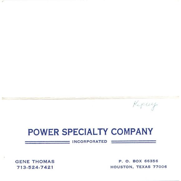None Other - Power Specialty Co Gene Thomas Houston TX Vintage Business Card SD4-B1